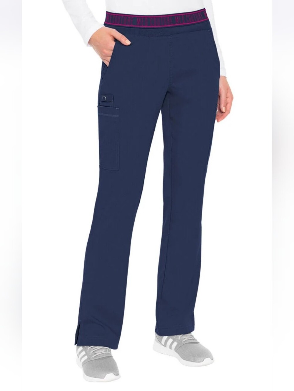 Med Couture Touch Ally Logo Stretch Waist Navy Cargo Scrub Pants for Women